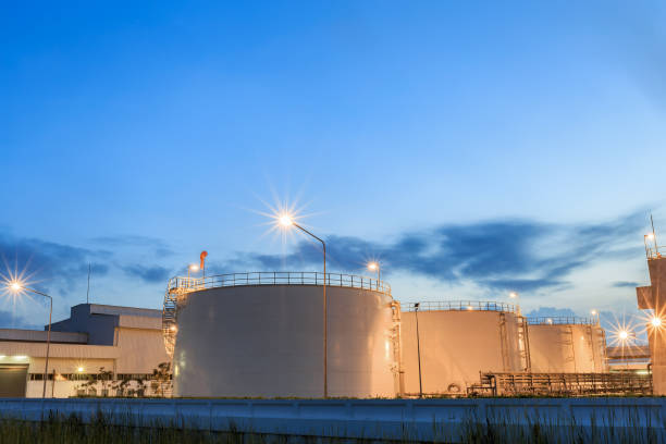 Clean tank storage terminal with rows of storage tanks